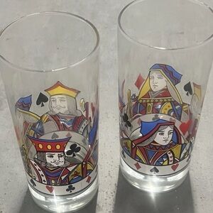 Set of 2 Vintage Libby “King and Queen Playing Card Graphic” Tall Drink Glasses